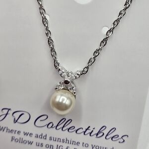 Swarovski Crystal Elements & Pearl Silver Necklace Prom Bridal Formal